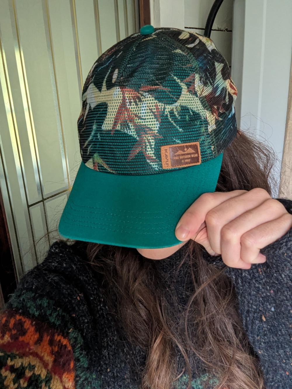Kavu Teal Tropical Floral Mesh Hat
